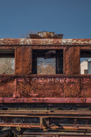 Narrow gauge diesel railcar - An old and historic vehicle for transporting passengersの写真素材