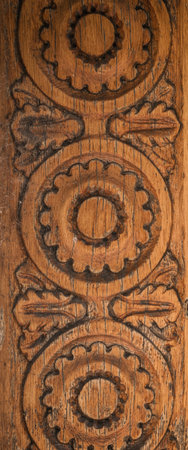 ARCHITECTURE - Decorative elements of very old wooden doorsの写真素材