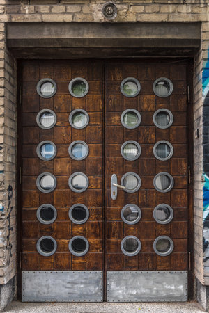 OLD STYLISH DOOR - An architectural element in the modernist style in Gdyniaの写真素材