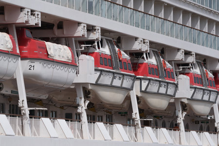 LIFEBOATS - A rescue deck on the cruise shipの写真素材