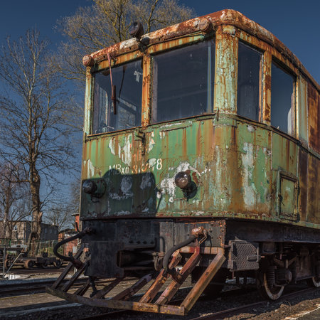 NARROW GAUGE DIESEL RAILCAR - An old and historic vehicle for transporting passengersの写真素材