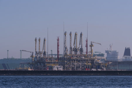 LNG TERMINAL - Gas tanker at the transshipment quayの写真素材