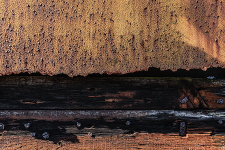 STEEL AND WOOD - Peeling paint and rust on ironの写真素材