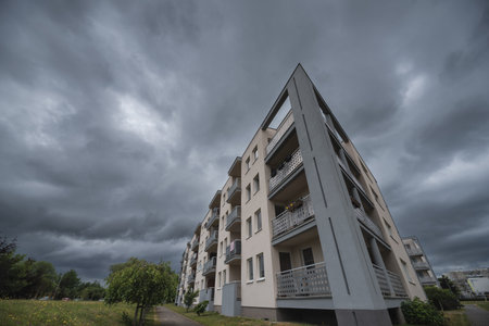RAINY WEATHER - Dramatic rain clouds over the cityの写真素材