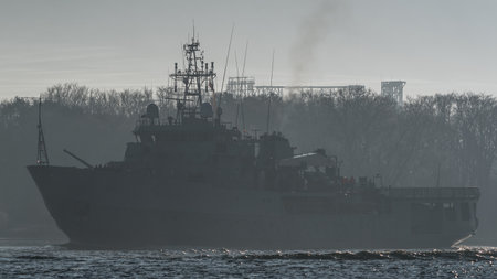 WARSHIP - The Polish Navy ship ORP X.Czernicki is heading to seaの写真素材
