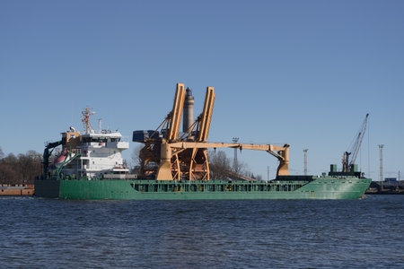 MARITIME TRANSPORT - Freghter sails to the sea port