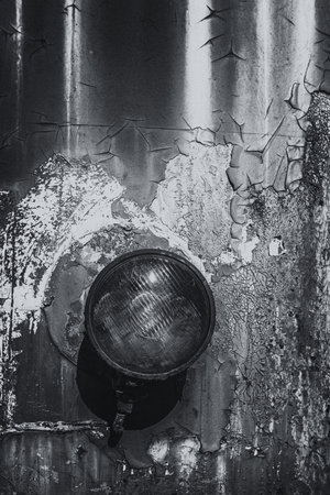 NARROW GAUGE DIESEL RAILCAR - The headlight of an old historic railway vehicle MBxdの写真素材