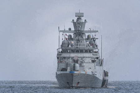 CORVETTE - A warship of the German Navy is sailing on seaの写真素材