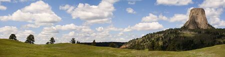 Colorful panoramic image of Devils Tower in Wyomingの写真素材