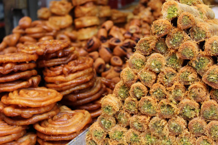 Traditional Oriental sweet pastry with honey.の写真素材