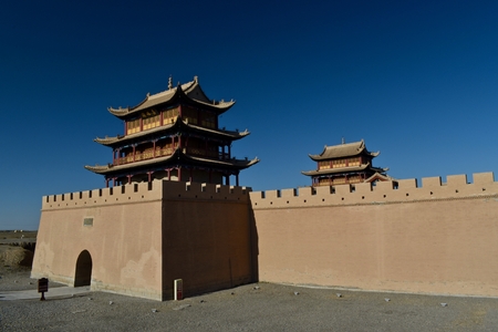 Jiayu pass close to the western end of Ming Dynasty Great Wall in Jiayuguan, Gansu province, China. Very important place in the times of Silk road.の写真素材