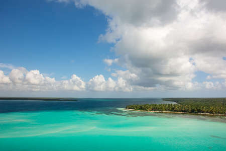 Aerial view of caribbean coastline from a helicopter, Dominican Republicの写真素材
