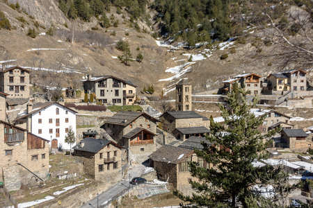 A beautiful mountain village, houses are built of mountain natural stone.の写真素材
