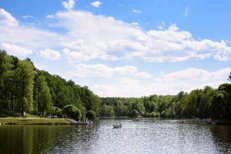 Country park with a beautiful landscape and a lake.の写真素材