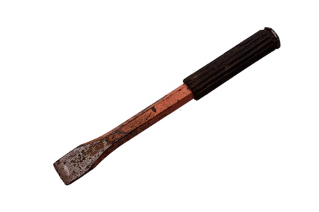 Old rusty hammer and chisel isolated on white background.