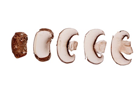 Cep mushrooms champignons cut into thin slices, isolated on white background.