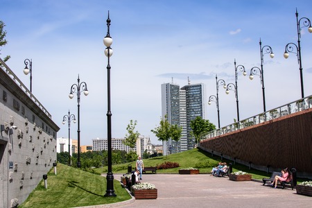 City square with a view of the high houses.