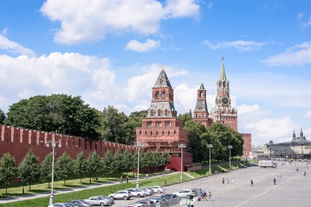 Kremlin clock tower, with a red star on the towerの写真素材