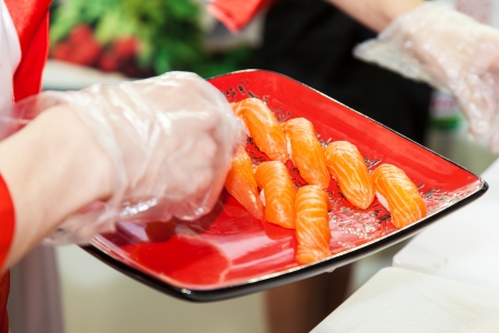 Process of making Japanese sushiの写真素材