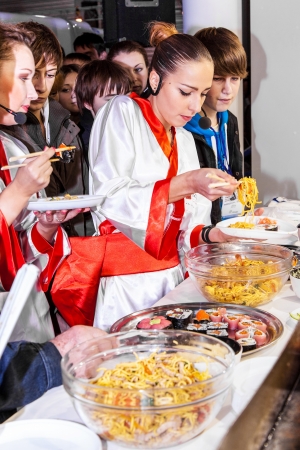 KIEV, UKRAINE, NOVEMBER 07: International expoforum restaurant-hotel business and cleaning in Kiev, Ukraine, November 07, 2012. Master-class Oriental cuisineのeditorial素材