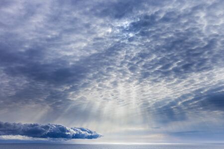 Sunrise over the sea, marine landscape in blue tones