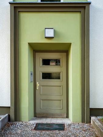 Front view of the ancient entrance door in the city