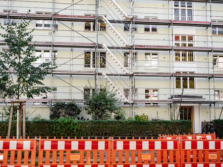 Scaffold surrounding old building during renovation works