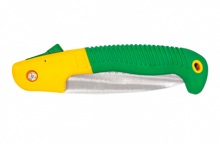 Folding garden saw in the folded state isolated on a white background with clipping paths, pocket sawの写真素材