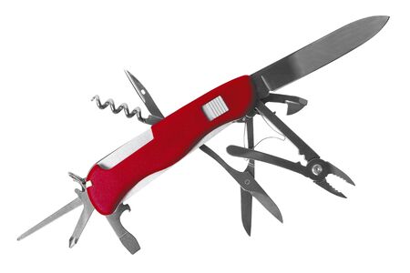 Multi-Tasking metal penknife isolated on white all necessary tools all in one, isolated on white...