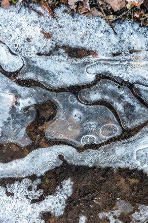 Ice surface of frozen water, natural backgroundの写真素材