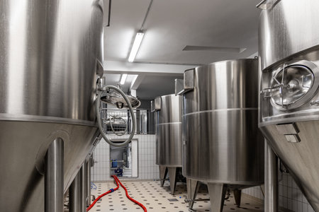 Huge Tanks of stainless steel, which brewed beer in the brewery