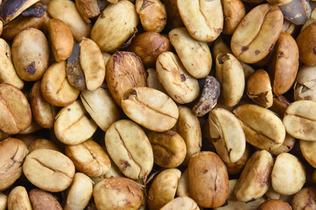 Coffee beans background. Close up of roasted coffee beans.の写真素材