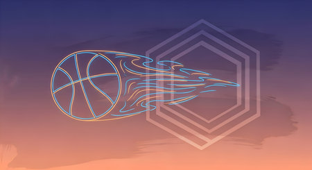 A modern basketball illustration with glowing red and gold lines, on aesthetic backgroundの素材