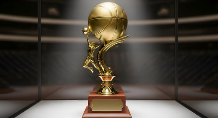 A classic golden basketball trophy, isolated on aesthetic backgroundの素材