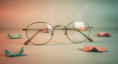 A pair of classic round glasses, isolated on aesthetic backgroundの素材