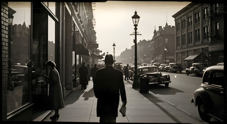 People walking on the streetの素材