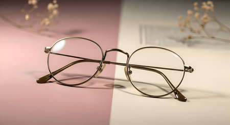 A pair of vintage round glasses, isolated on aesthetic backgroundの素材