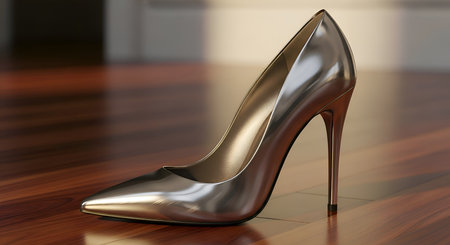 A simple single high-heeled shoe with metallic finishの素材