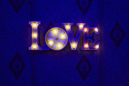 Interior decoration. Glowing love letter sign