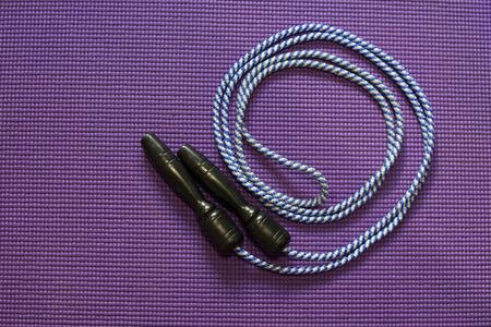 jump rope of on violet matの写真素材