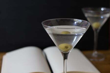 martini glasses with blank notepadの写真素材