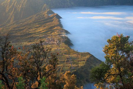 Bromo moutain with heavily fogの写真素材