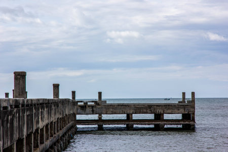 Old pier in morning time, Khlong Wan, Prachuap Khiri Khan, Thailandの写真素材