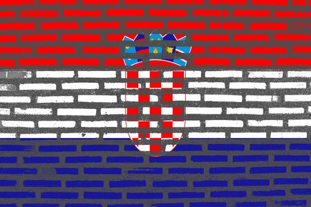 Flag of Croatia, Croatia banner on brick textureの写真素材