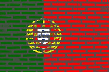 Flag of Portugal, Portugal banner on brick textureの写真素材