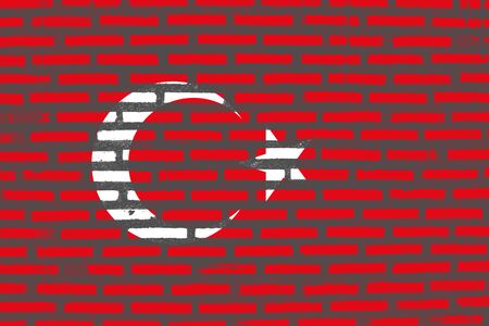 Flag of Turkey, Turkey banner on brick textureの写真素材