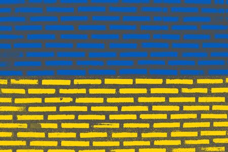 Flag of Ukraine, Ukraine banner on brick textureの写真素材