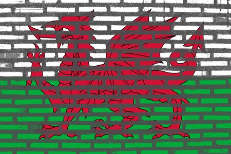 Flag of Wales, Wales banner on brick textureの写真素材