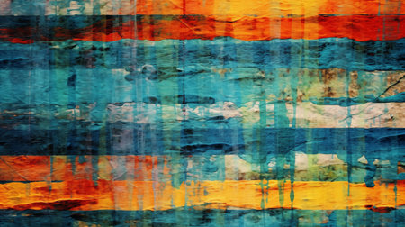 Grunge Symphony: Vivid Colors and Cold Tones in Striped Harmon. AI Generated.の素材