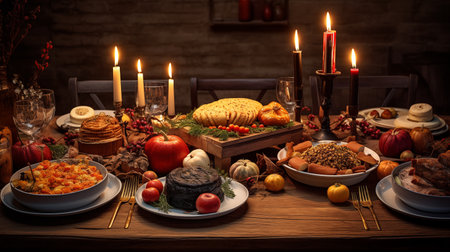 Harvest Feast: Capturing the Essence of Thanksgiving Dinner. AI Generated.の素材